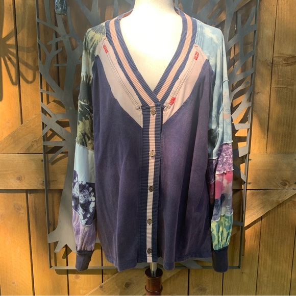 Free People Patchwork Button Down Shirt - Purple and Multicolor - Picture 1 of 7